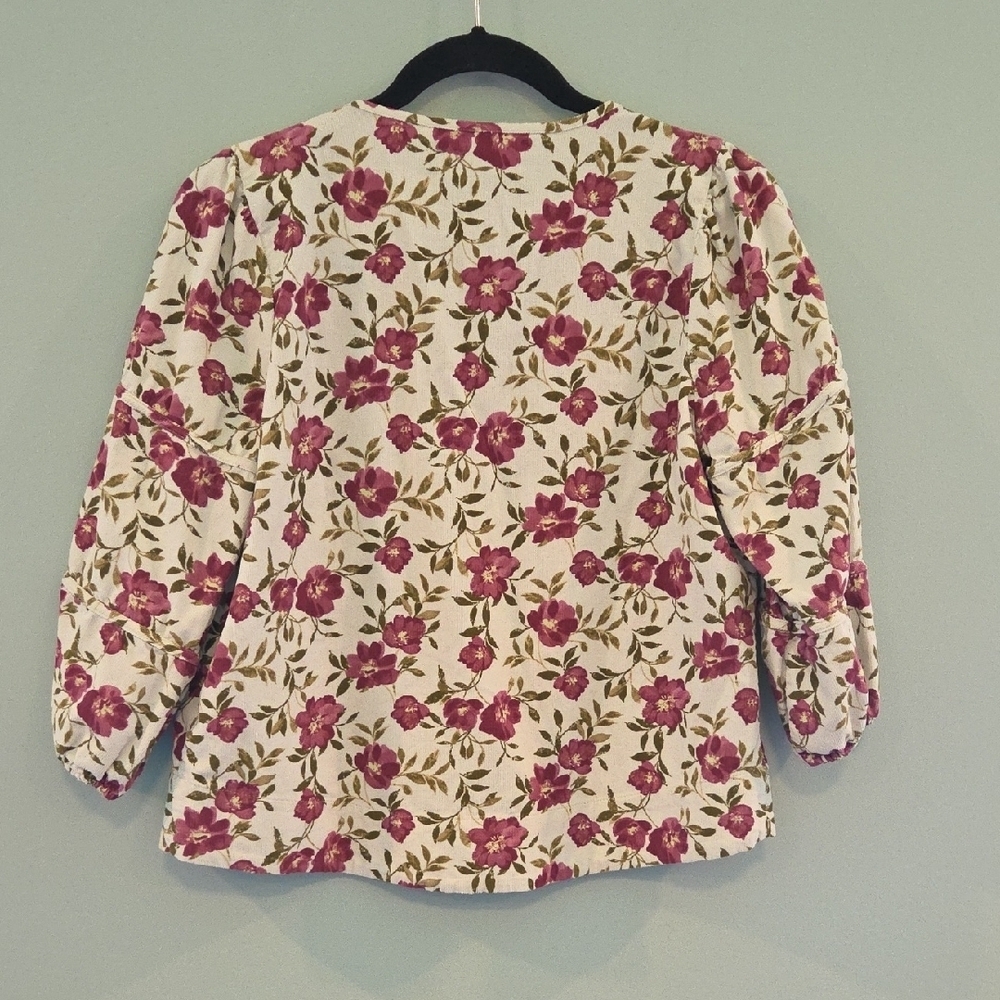 Sonoma Cropped Top 3/4 Sleeves Cream and Pink Corduroy Size Petite XS - Picture 5 of 10
